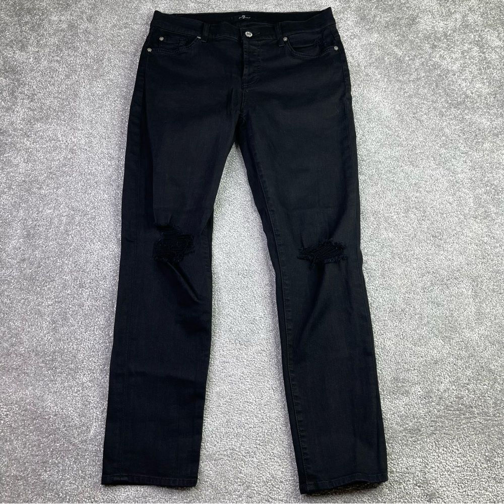 7 For All Mankind Jeans Women's 28 Black Slim Straight High Rise Button Fly